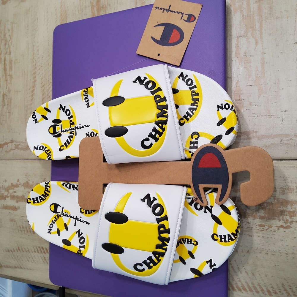 Champion IPO Slide Sandals, Smiley/White, happy faces Various Sizes